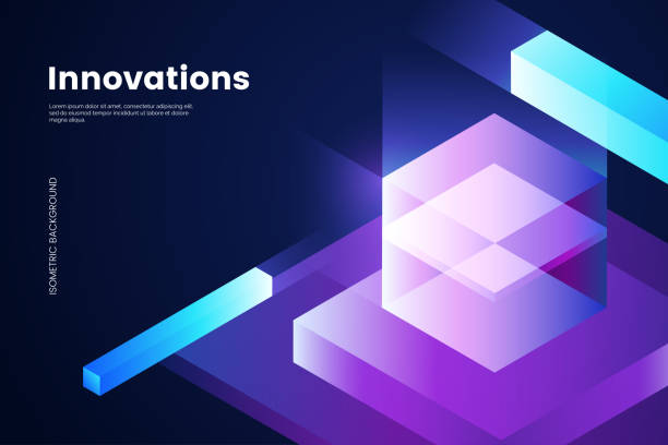 abstract isometric background with glassy glowing cube and geometric shapes. futuristic digital background in 3d style. ideal for landing page, web banner, poster. vector illustration - 網(wǎng)絡(luò)平臺(tái) 幅插畫(huà)檔、美工圖案、卡通及圖標(biāo)