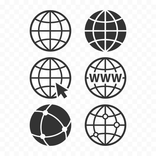 萬維網(wǎng)概念地球儀圖示集。行星網(wǎng)路符號集。網(wǎng)站的全球圖示。 - 互聯(lián)網(wǎng) 幅插畫檔、美工圖案、卡通及圖標(biāo)