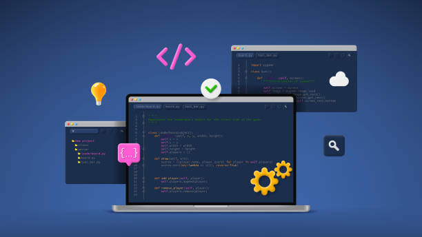 concept of computer programming or developing software or game - 系統(tǒng)軟件開(kāi)發(fā) 幅插畫(huà)檔、美工圖案、卡通及圖標(biāo)