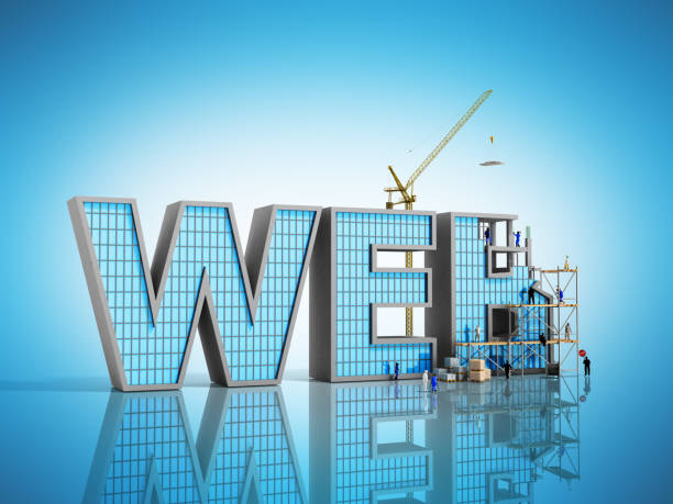 網(wǎng)頁程式開發(fā)概念建設者正在題字 web 上藍色 3d 插圖 - 網(wǎng)站門戶搭建 個照片及圖片檔